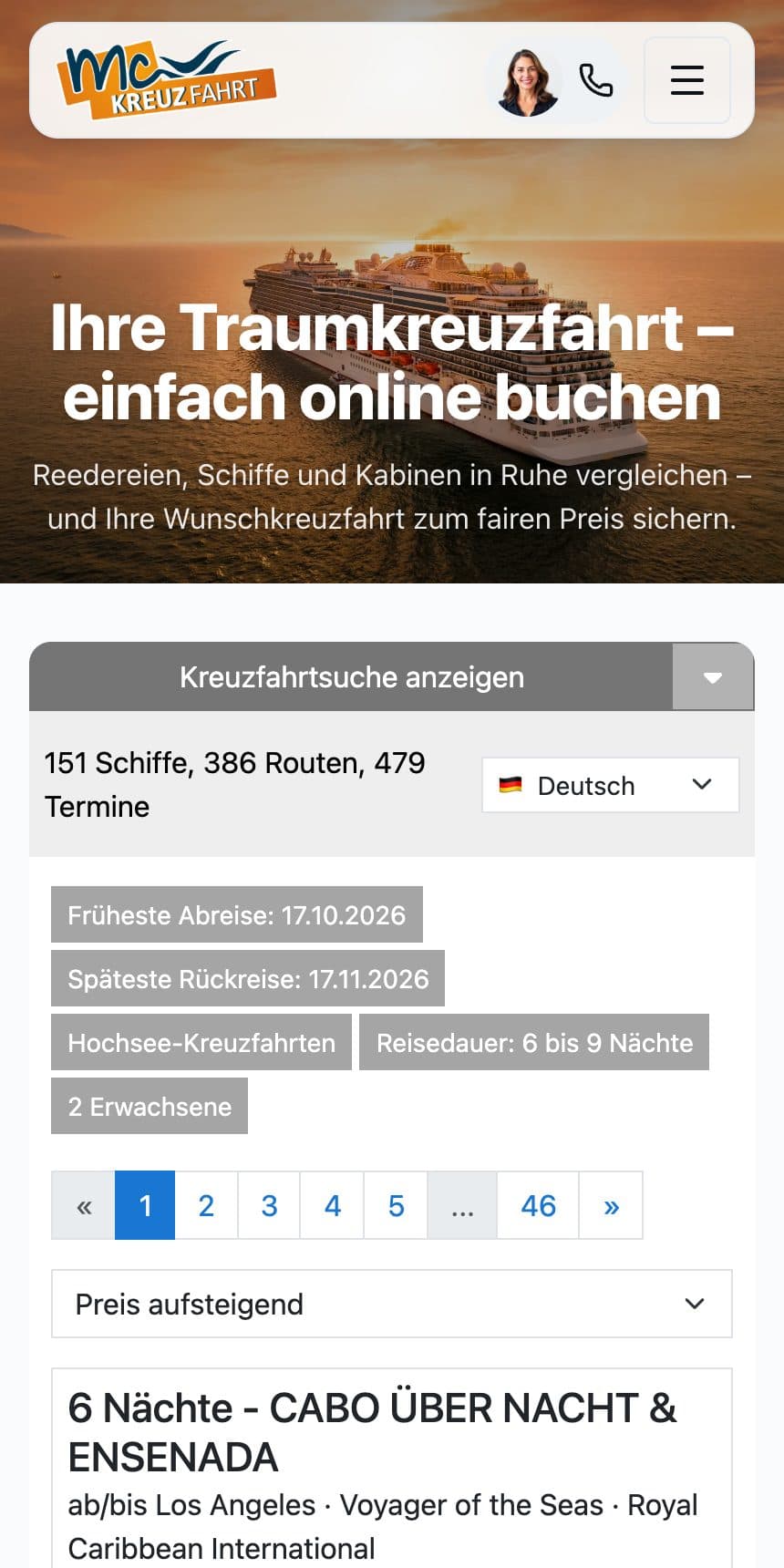 mc-kreuzfahrt.de auf dem Handy
